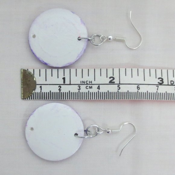 Handcrafted Pierced Earrings Purple & Orange Tie Dye Swirl Hand Painted Wood - Picture 4 of 8